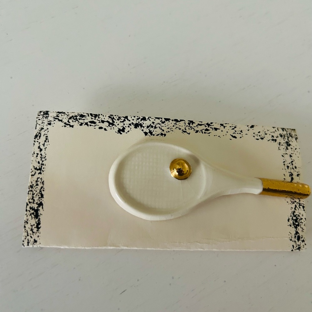 Cream and Gold Tennis Racket Handcrafted Pin - Picture 8 of 8